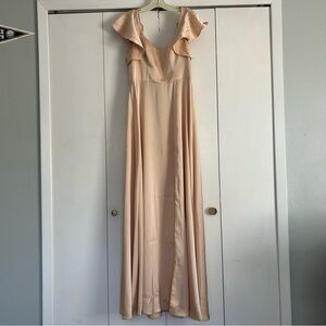 Azazie Cream Maxi Dress with Ruffle Sleeves